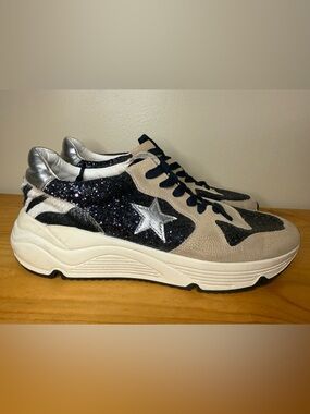 Oasis Society Tan and Blue Star Sparkle Zebra Sneakers Size 10